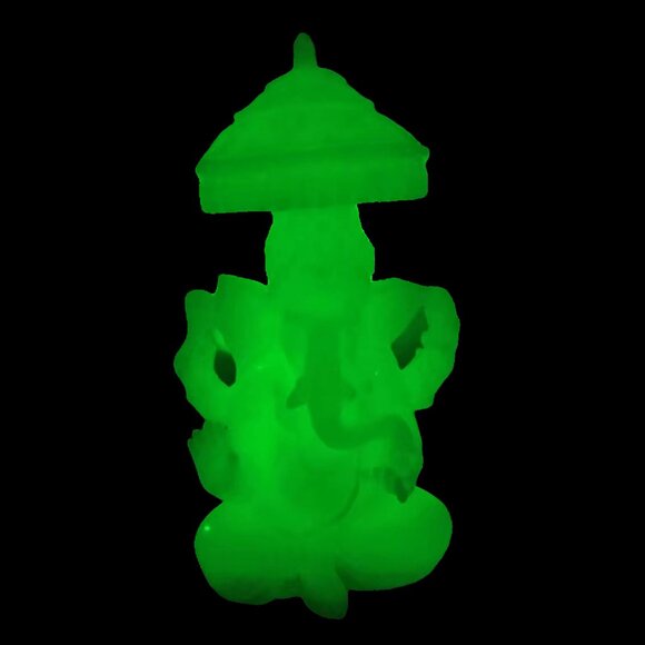 GANESH *GLOW in the DARK*STATUE with Parasol-Jade Color-Shiva-Home-Altar-Gift - Picture 2 of 7
